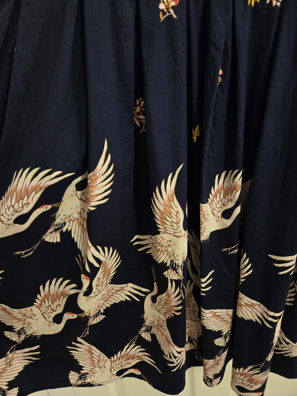 Navy Sleeveless Crane Bird Print Fit-and-Flare Dress Pin Up Size 2XL - Picture 3 of 8